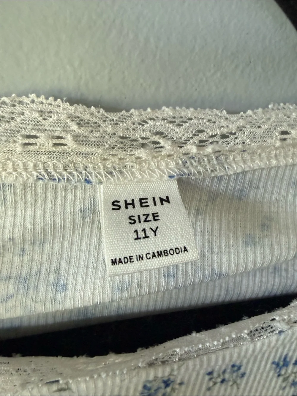 SHEIN White Crop Top with Blue Floral Print